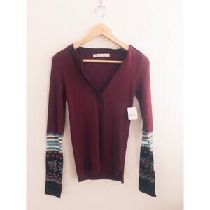 Free People Mikah Layering Cuff NEW Thermal Long Sleeve Wine Combo Size XS
